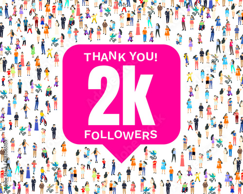 Thank you followers peoples, 2k online social group, happy banner celebrate, Vector
