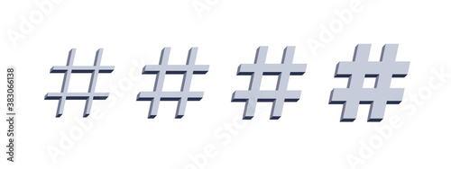 Hashtag icons isometric. Flat style icons hashtag on white background. Vector illustration