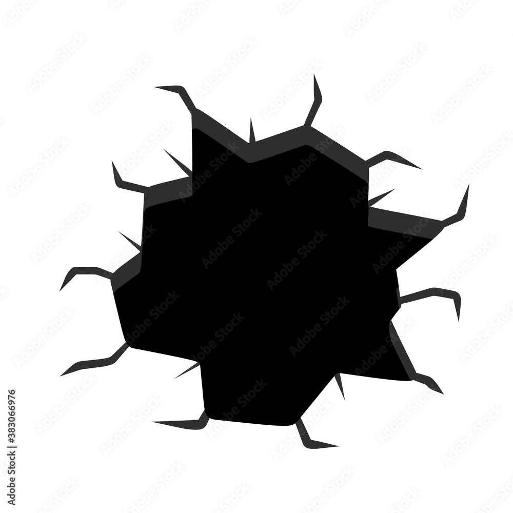 Hole. Black and white drawing. Crack in wall. Breakage and damage. The  background element. Cartoon illustration Stock Vector | Adobe Stock