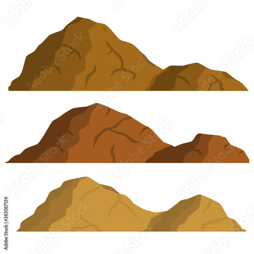 Mountain. Brown landscape. Element of nature and desert. Rocks and stone. Flat cartoon illustration