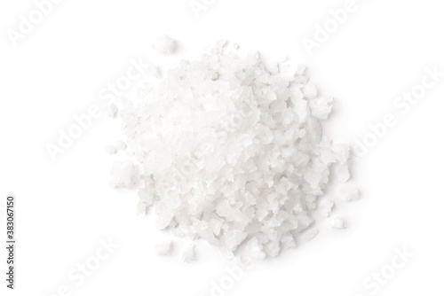 Fotografija Flat lay (top view) pile of natural sea salt isolated on white background
