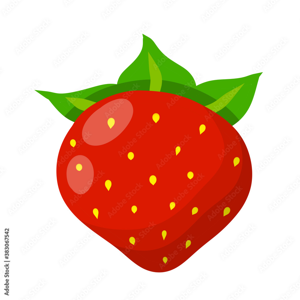 Obraz premium Strawberry. Red sweet berry. Dessert and natural food. Flat cartoon illustration isolated on white. Small fruit