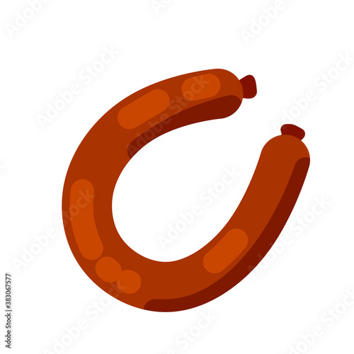 Krakow sausage. National Polish food. European delicacy. Meat product. Flat cartoon icon