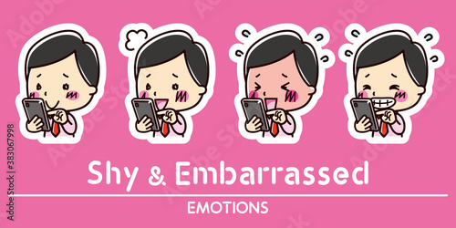 スマホと男性の表情セット / 照れる / 恥ずかしい