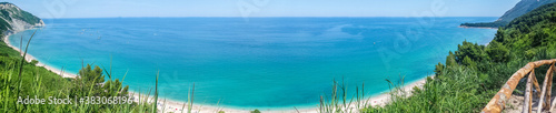 Ultra wide view of the Mezzavalle Beach in the RIviera of the Conero photo
