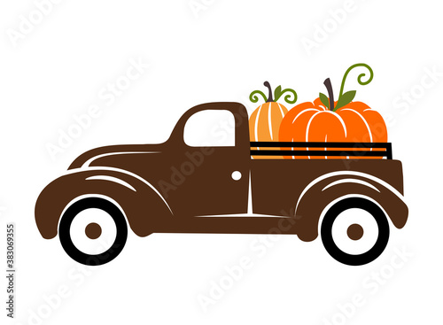 Pumpkins on a truck vector illustration, fall , seasonal art