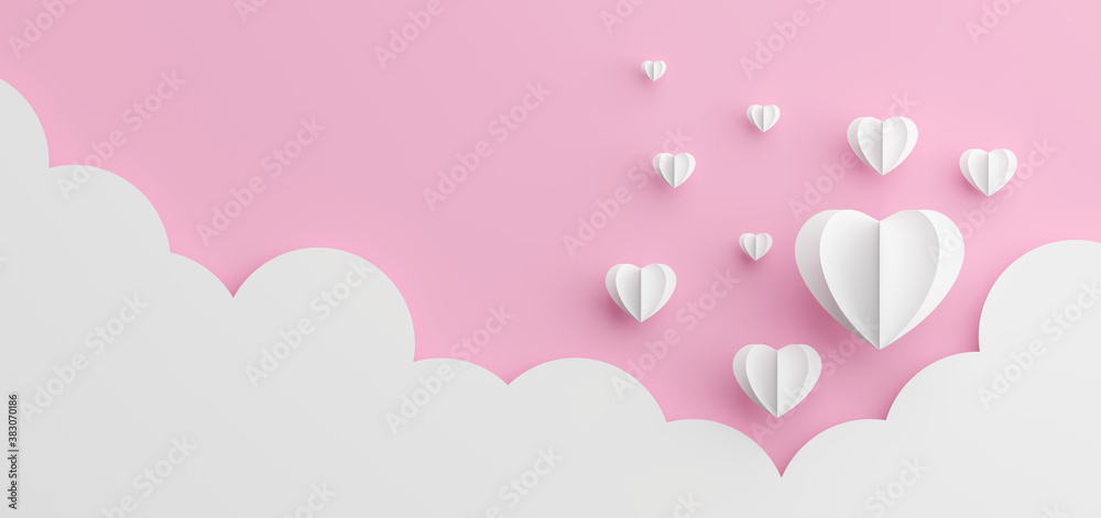 white heart on pink background for Valentine's Day 3D illustration