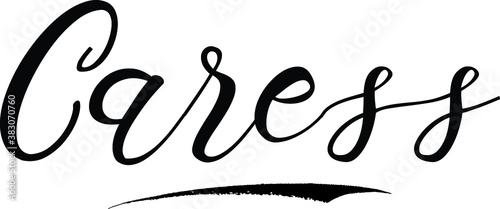 Caress Handwritten calligraphy Black Color Text On 
White Background