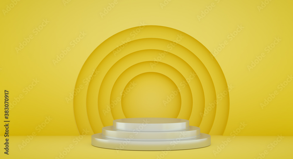 Fototapeta premium Podium for product presentation with yellow circles, 3d render background