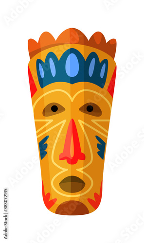 Voodoo mask. African masking antiquities illustration. Vector tribal ethnic voodoo mask isolated on white background