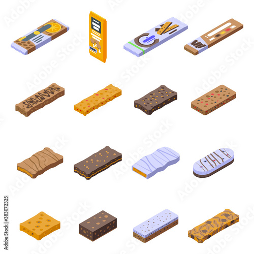 Snack bar icons set. Isometric set of snack bar vector icons for web design isolated on white background