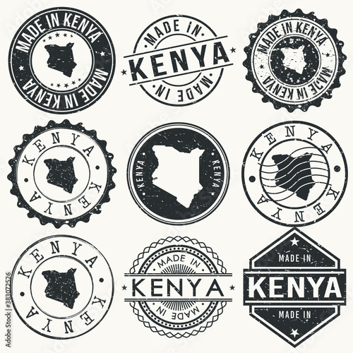Kenya Set of Stamps. Travel Stamp. Made In Product. Design Seals Old Style Insignia.