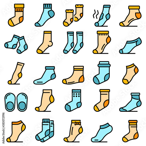 Socks icons set. Outline set of socks vector icons thin line color flat on white