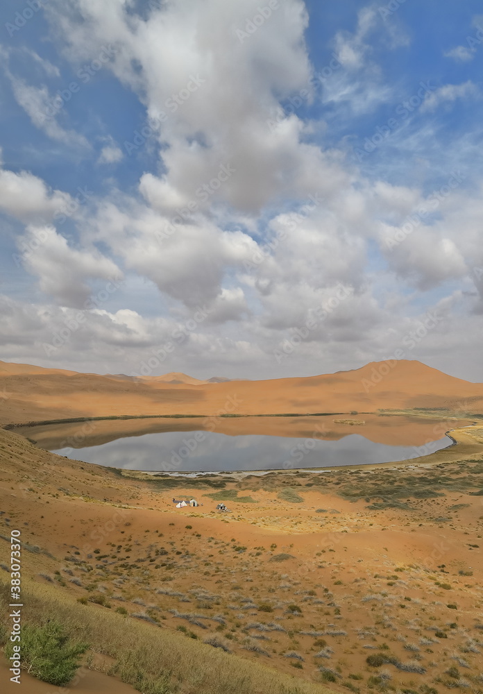 Lake Zhalate among sand dunes-Badain Jaran Desert. Alxa Plateau-Inner Mongolia-China-1076