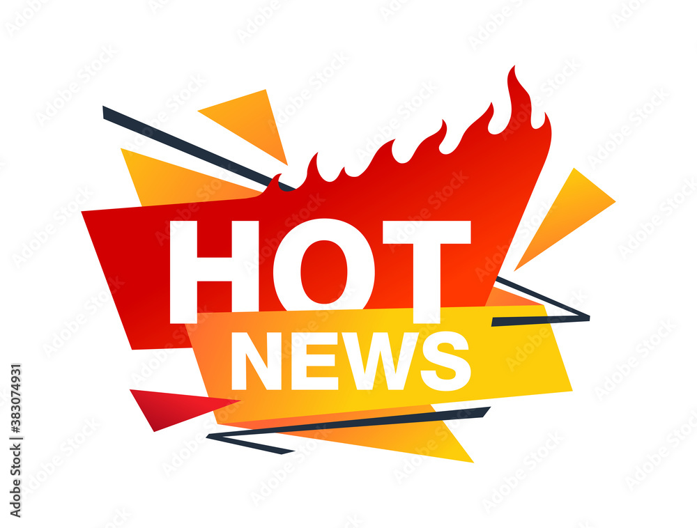 Hot News icon - burning banner stripe with text - important anounce promo concept - isolated button