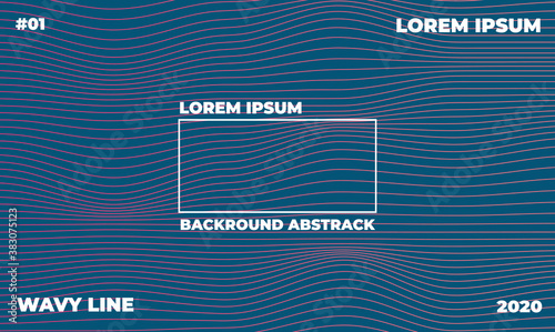Blue Shapes. Abstract Poster with Distortion of Wave Stripes. Vector Gradient Background. 3d and Light Effect. Minimal Template for Web Page. Blue wavy line Composition. for backround, poster, etc.