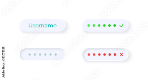 Login panels UI elements kit. Name and password. User registration isolated vector icon, bar and dashboard template. Web design widget collection for mobile application with light theme interface