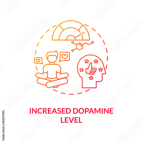 Increased dopamine level concept icon. Social media addiction idea thin line illustration. Pleasure feeling. Dopamine activation. Brain chemistry. Vector isolated outline RGB color drawing