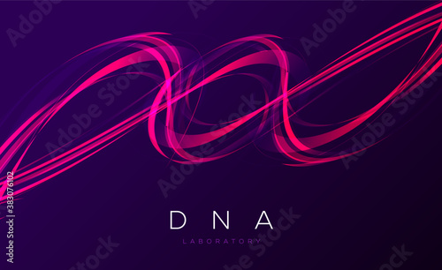 Abstract design element of lines forming DNA swirl, pink lights in motion, digital background