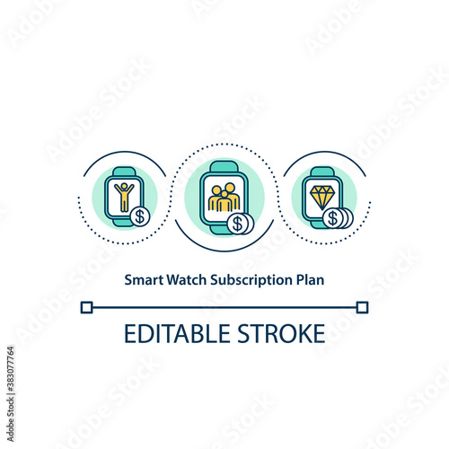 Smart watch subscription plan concept icon. Individual, family and premium connection idea thin line illustration. Vector isolated outline RGB color drawing. Editable stroke