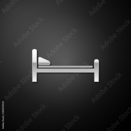 Silver Hospital Bed icon isolated on black background. Long shadow style. Vector.