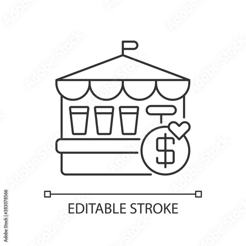 Fete pixel perfect linear icon. Traditional market festival, public trade fair thin line customizable illustration. Contour symbol. Vector isolated outline drawing. Editable stroke