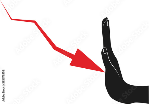 Gráfico rojo en crisis parado por una mano.