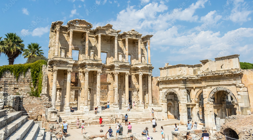 Ruins of Celsius Library in Ephesus Ancient City in Turkey