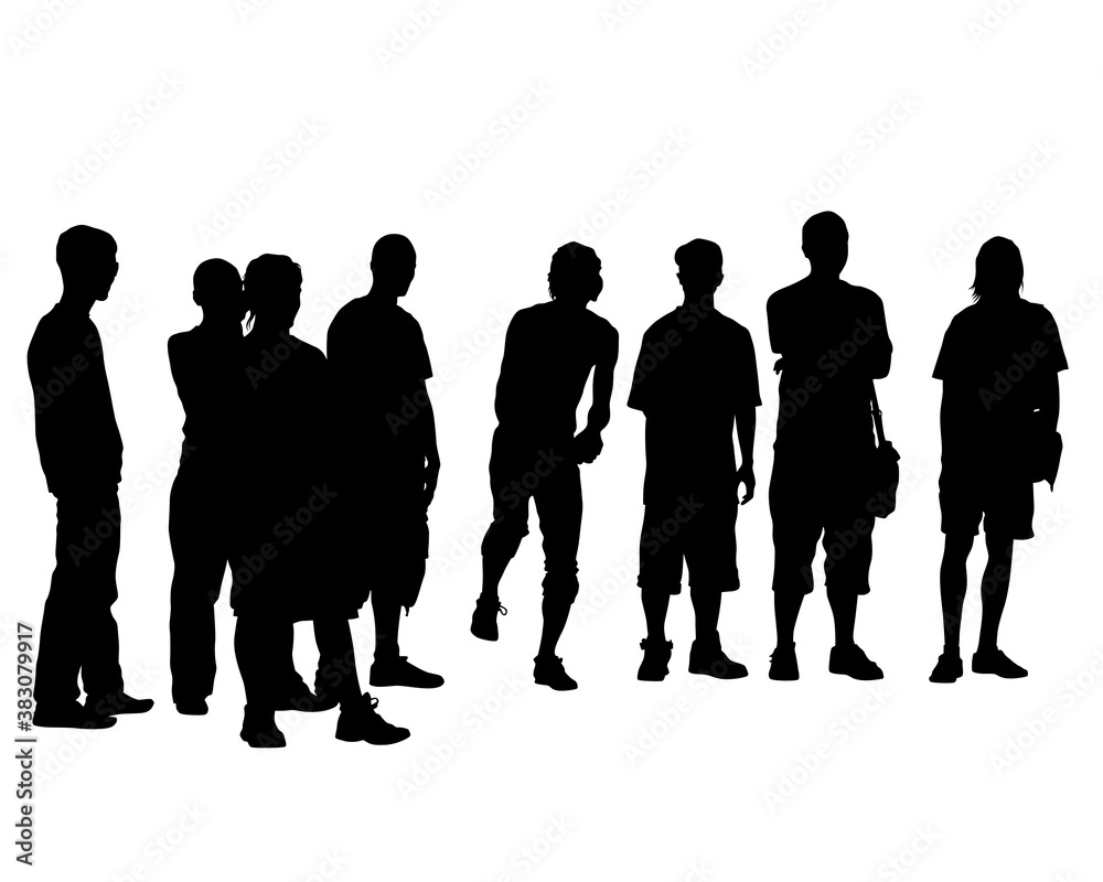 Young people in fashionable clothes on the street. Isolated silhouettes on white background Young people in fashionable clothes on the street. Isolated silhouettes on white background