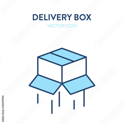 Inverted empty box flat isometric icon. Vector illustration of an open upside down cardboard box. Postal service, parcel package, delivery service icon, empty box