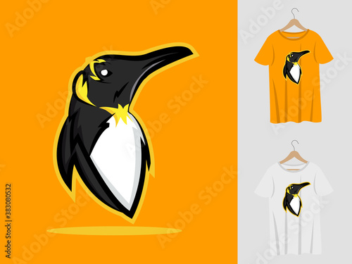 Penguin logo mascot design with t-shirt . Penguin head illustration for sport team and printing t-shirt