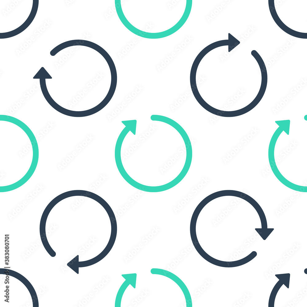 Fototapeta premium Green Refresh icon isolated seamless pattern on white background. Vector.