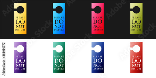 Set Please do not disturb icon isolated on black and white background. Hotel Door Hanger Tags. Vector.