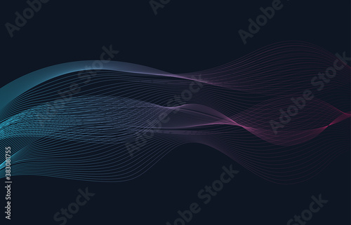 Glowing minimal wavy lines pattern. Abstract minimal background with beautiful gradient. Future cyberpunk concept. Vibrant futuristic wallpaper with geometric elements. EPS 10.