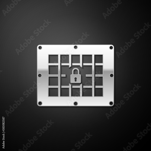 Silver Prison window icon isolated on black background. Long shadow style. Vector.