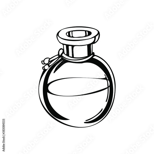 
round bottle of liquid on the white background