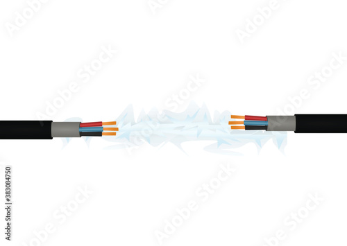Three wire cable with electricity. vector illustration