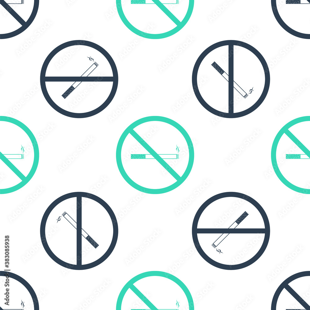 Green No Smoking icon isolated seamless pattern on white background. Cigarette symbol. Vector. Green No Smoking icon isolated seamless pattern on white background. Cigarette symbol. Vector.