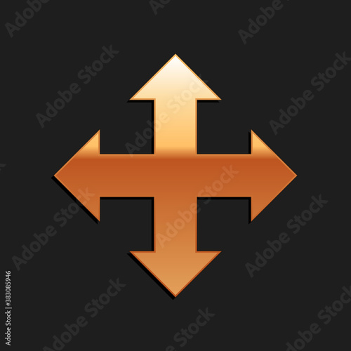 Free Download Gold Arrows in four directions icon isolated on black background. Long shadow style. Vector. - GFXLoad