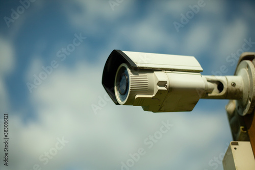 Video surveillance camera. Security system of the territory. Surveillance camera on the street