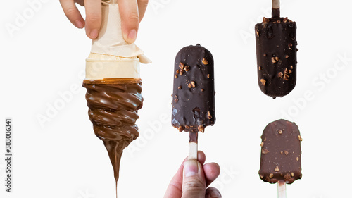 Принти на полотні Multiple chocolate ice cream cones isolated on white background