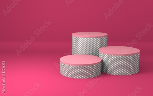 Abstract minimal geometry schene to show cosmetic product. Cylinder podiums in cream colors. 3d rendering photo