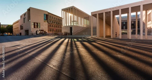 Time Lapse of sun rays moving at Berlin art museum on museum island