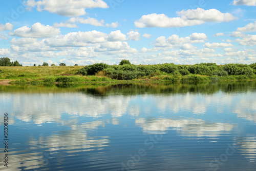 Fototapeta Naklejka Na Ścianę i Meble -  Beautiful Landscape with reflection on River Sky and Clouds.