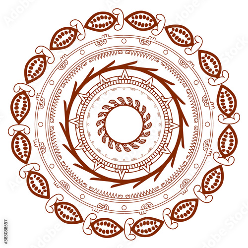 Aztec cacao seamless pattern design with tribal elements.