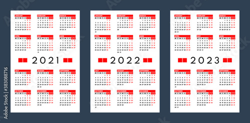 2021 2022 2023 pocket calendars set, monday first