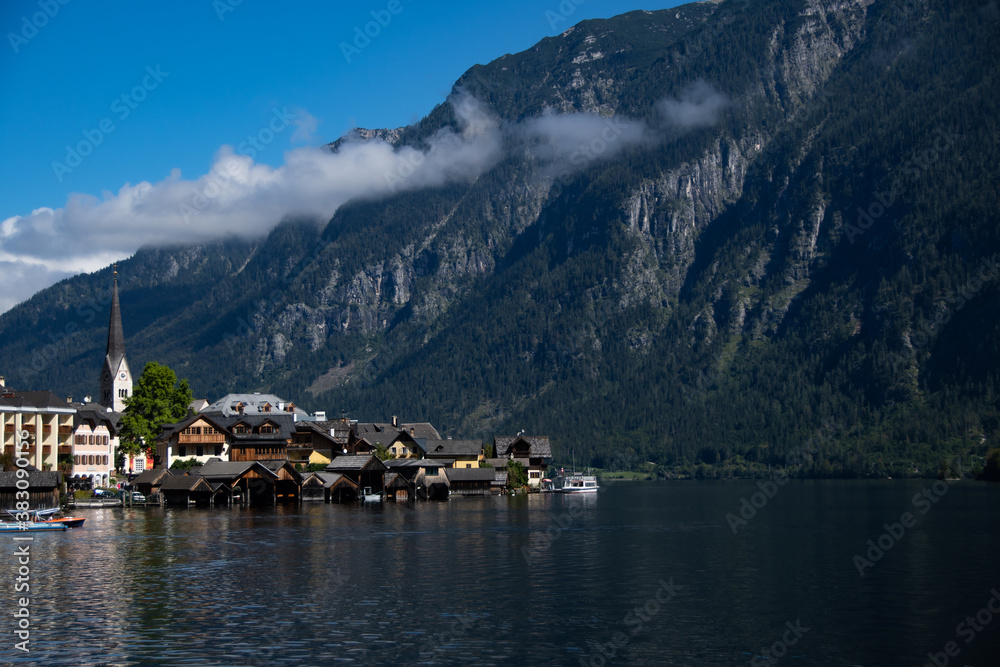View of the beautiful little town of Hallstatt when the weather is nice