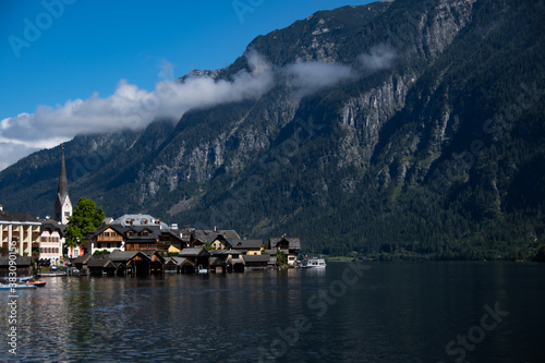View of the beautiful little town of Hallstatt when the weather is nice