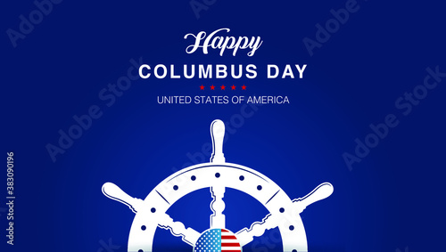 Columbus Day, the discoverer of America, usa flag and ship, holiday banner. Sailing ship with masts. Happy Columbus Day Vector illustration (Rectangle Size)