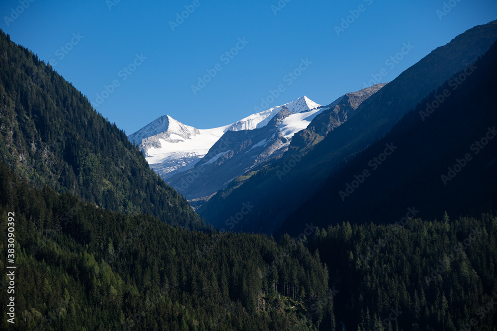 Clear view of the snow-covered peak of the 